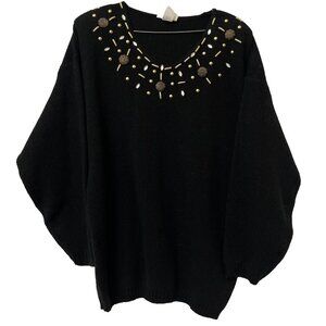 Cover Charge Vintage 90s Black Gold Gemstone Sweater One Size Knitted